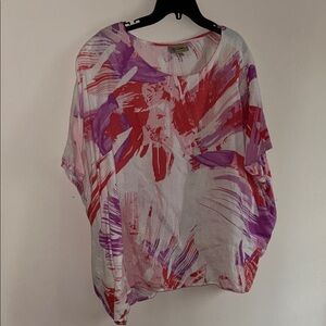 DG2 by Diane Gilman Red and Purple Abstract Blouse